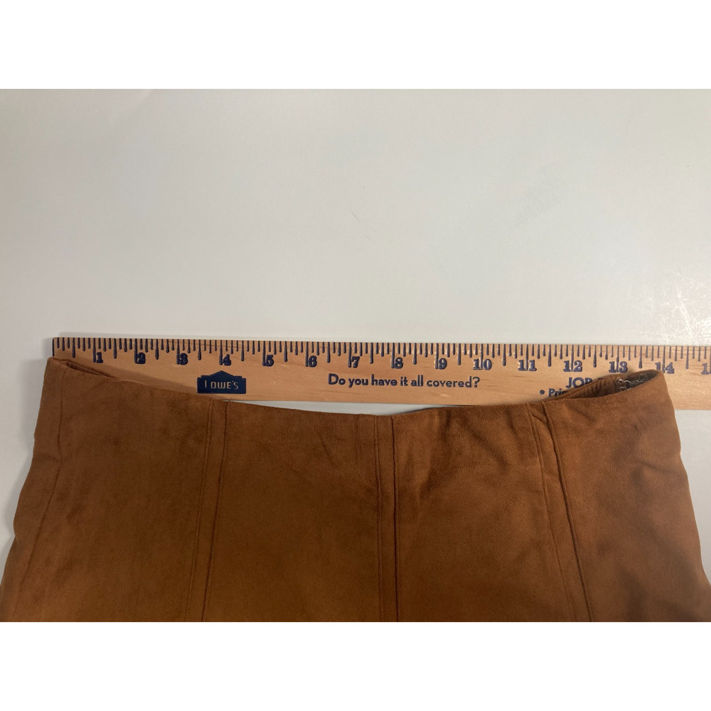 NWT Loft Mocha camel tan brown faux suede mini A-line vertical paneling skirt 2 - Picture 4 of 12